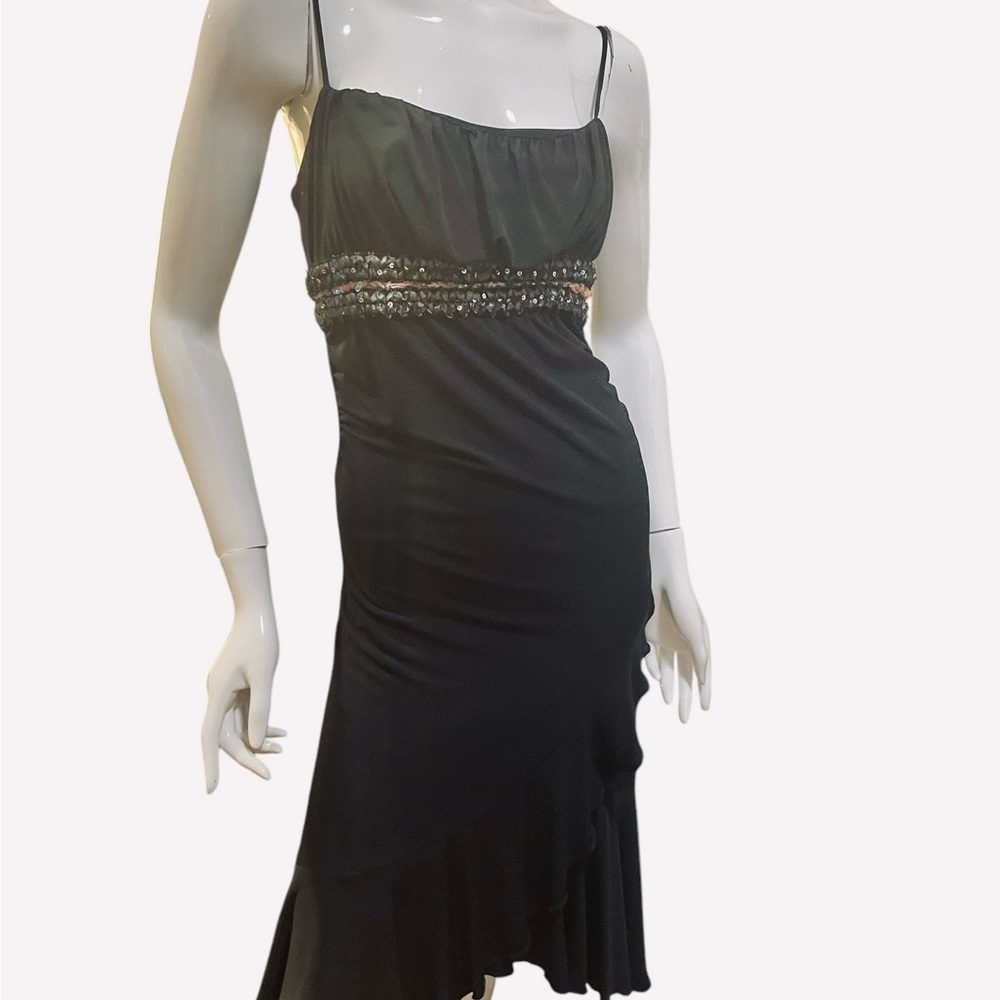 Vintage 90s Black Asymmetrical Ruffle Goth Dress XS
